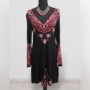 INC International Concepts Black Dress with Pink Accents Bell Sleeves Size S
